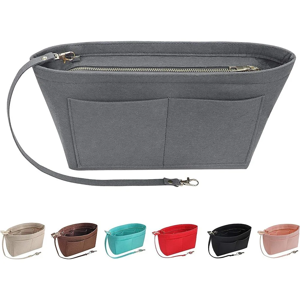 Soft Felt Insert Bag Large Capacity Multipocket Women Useful Bag Handbag Rectangular Foldable Cosmetic Bags