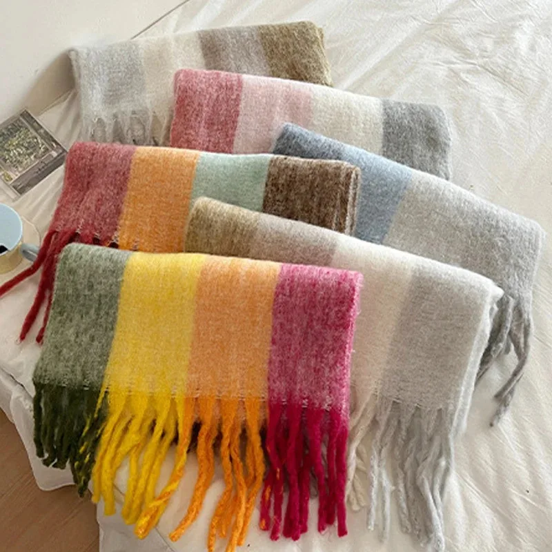 

Purple Mohair Scarf Large Long Winter Shawl for Women Girls Teens Cute Plaid Big Scarves Thickened Warm Foulard