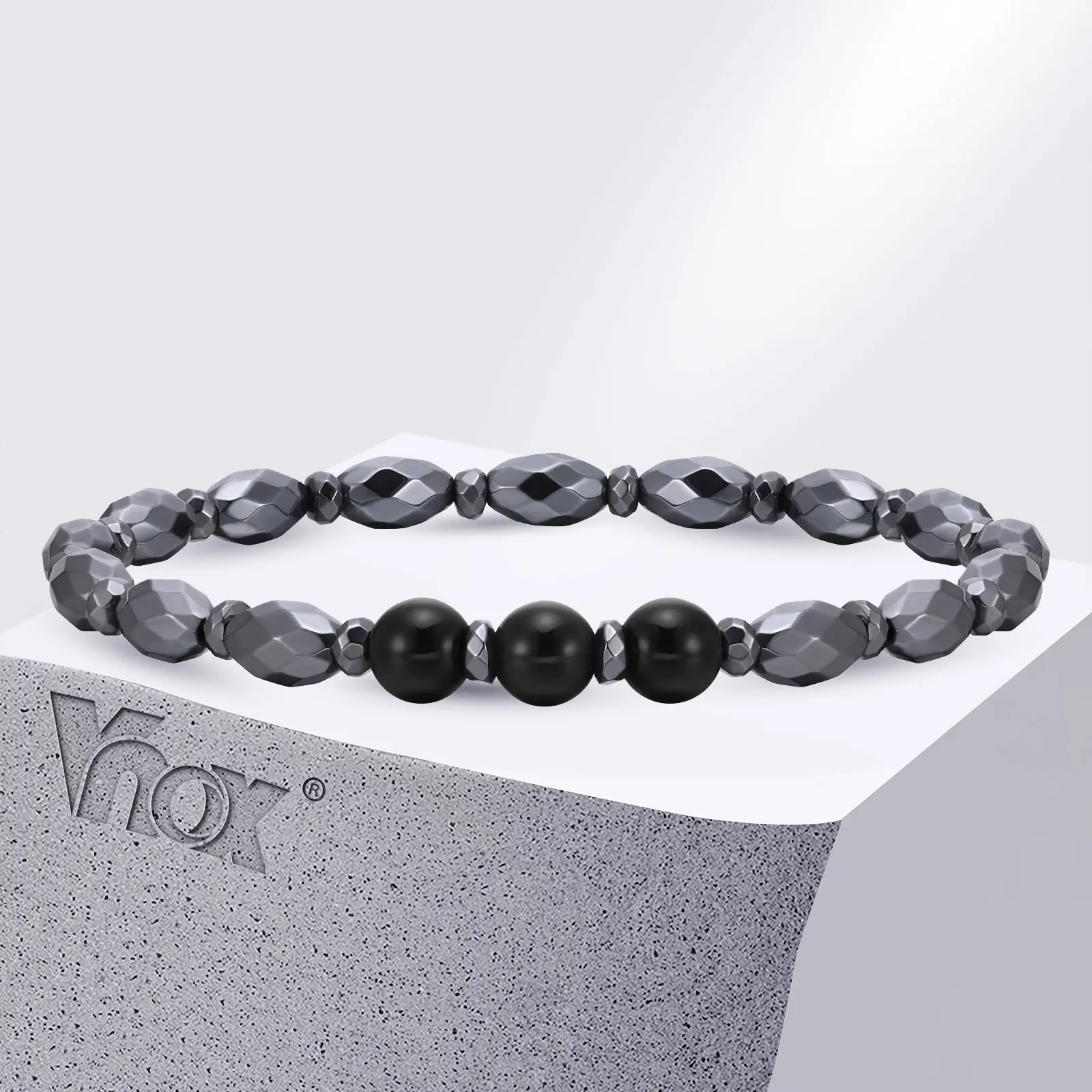 

Vnox 8mm Black Natural Stone Beads Bracelets for Men Women, Faceted Cutting Oval Stone Beaded Wristband, Elastic Stretch Jewelry