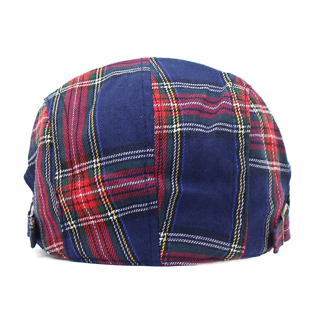 Béret à carreaux en coton Simple, Casquette de peintre en tissu rétro à bord court, pare-soleil britannique, chapeau de fête