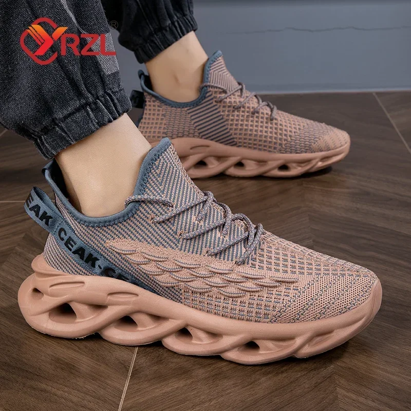 YRZL Men Sports Running Black Jogging Shoes Casual Sneakers Brown Outdoor Breathable Mesh Lightweight Shock-absorption Shoes Men