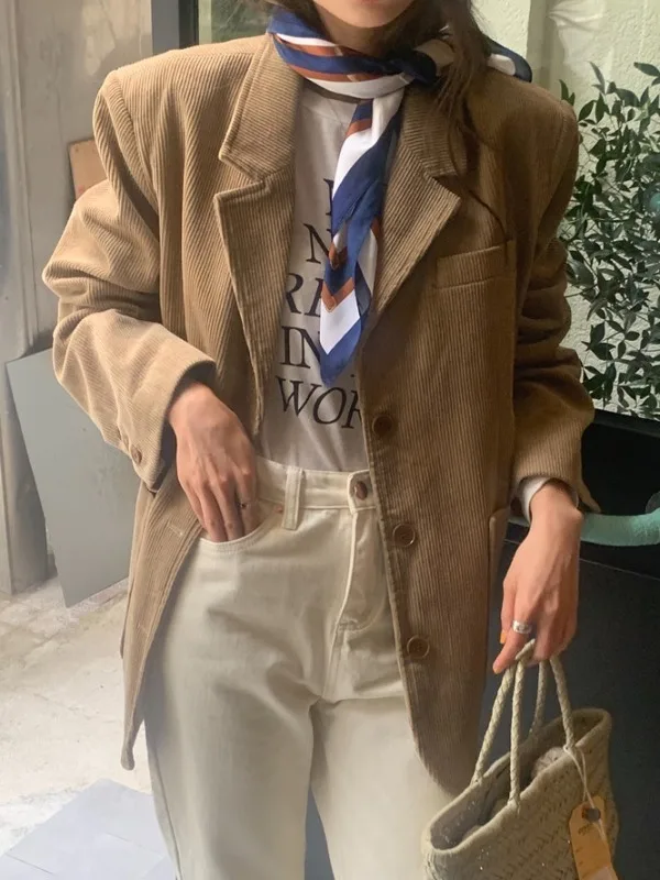 

American Retro Style Loose Fit Single Button Velvet Suit Jacket Casual Leisure Fashion for Women Autumn Winter Spring