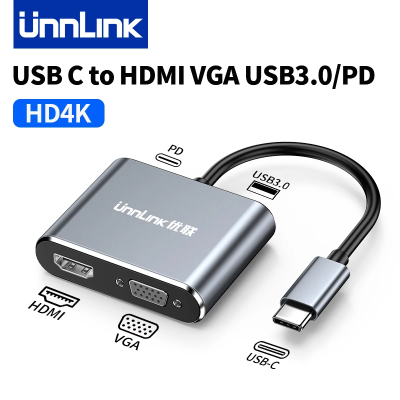 Unnlink USB C to HDMI VGA USB 3.0 Converter Type C Adapter for Macbook Samsung Dex Laptop Phone to TV Monitor