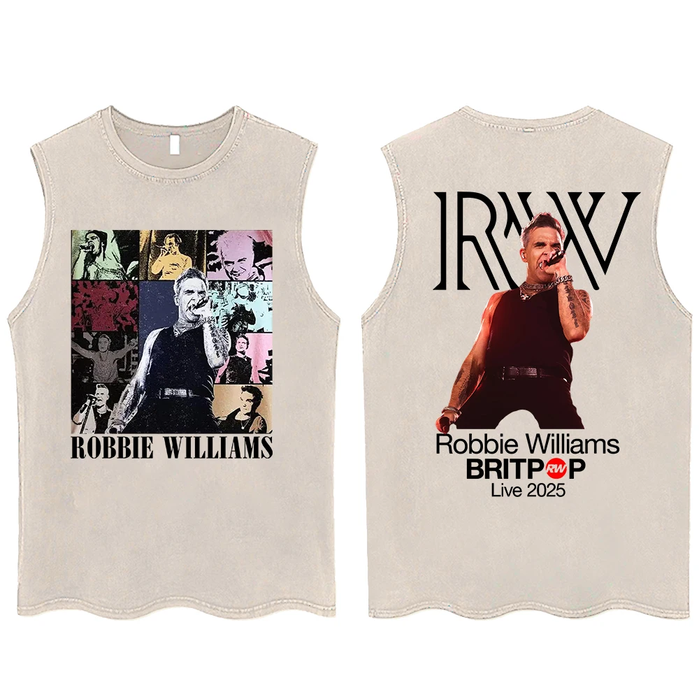 Robbie-Williams Tour 2025 Washed Vest T-Shirt Man Woman Streetwear Tank Tops