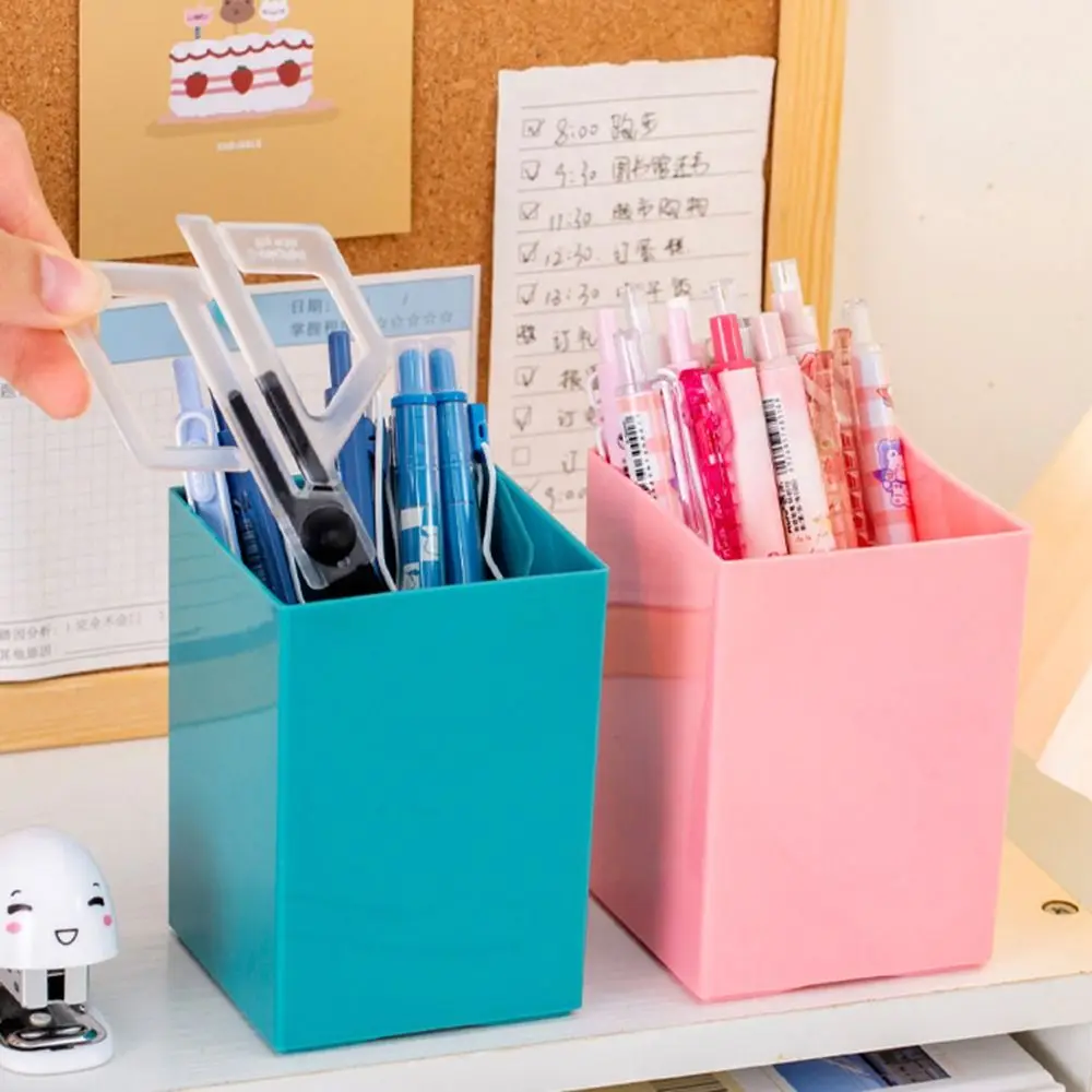 Simple Pen Holder Durable Plastic Makeup Brush Holder Candy Color Large Capacity Stationery Storage Box Students