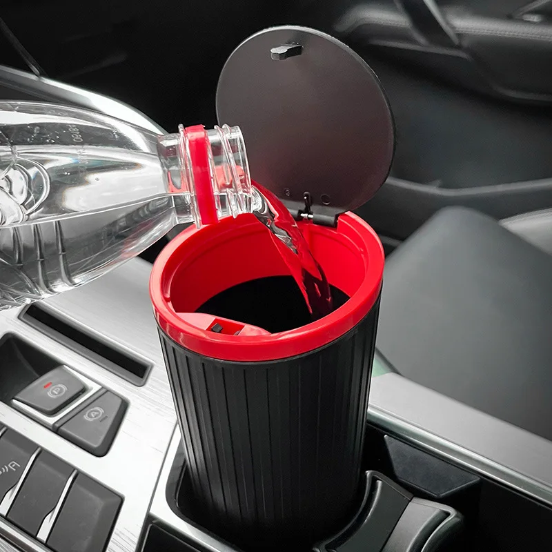 550ml Large Capacity Push Switch Round Car Trash Can with Lid Watertight Car Armrest Storage Box Car Waterproof Storage Bucket