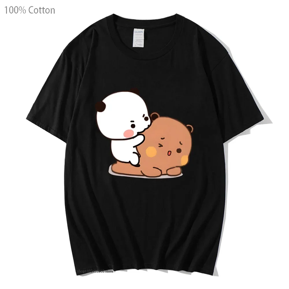 Bubu Biting Dudu T-Shirts Cartoon Brownie Panda Bear Tshirt Women Kawaii Y2k Tops Men Clothes 100% Cotton Casual Girls Clothing