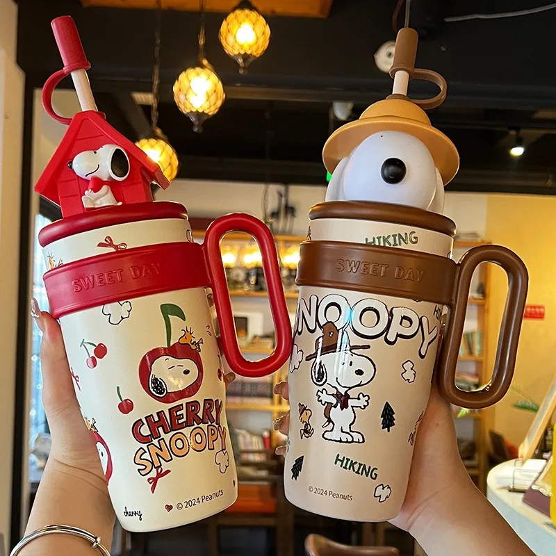 Anime Snoopy Cartoon Doll 316 Insulated Cup Girl Cute High Beauty Large Capacity Insulated Cold Straw Ice King Cup 800ml
