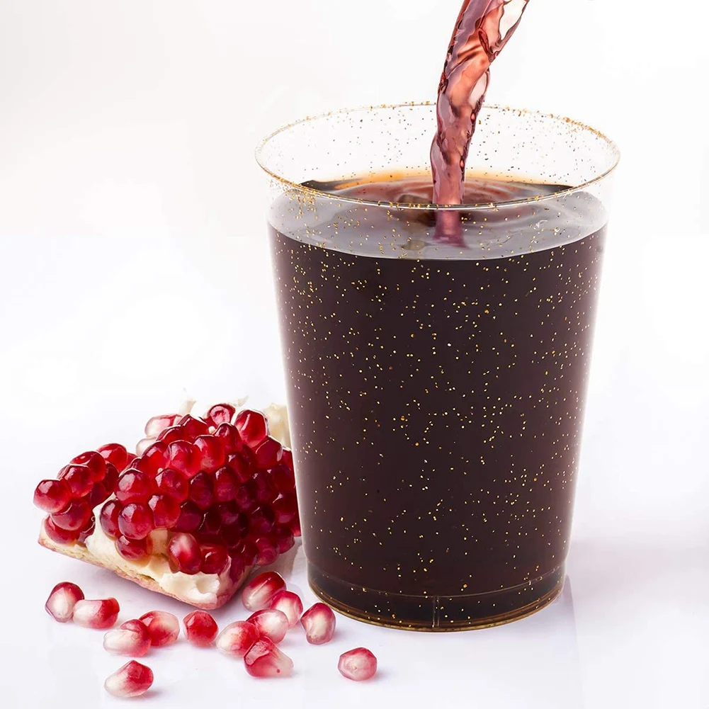 

Золотые пластиковые стаканчики, одноразовые золотые блестящие пластиковые бокалы для вина, прозрачные пластиковые стаканы, стаканы, чашки для рождественской вечеринки