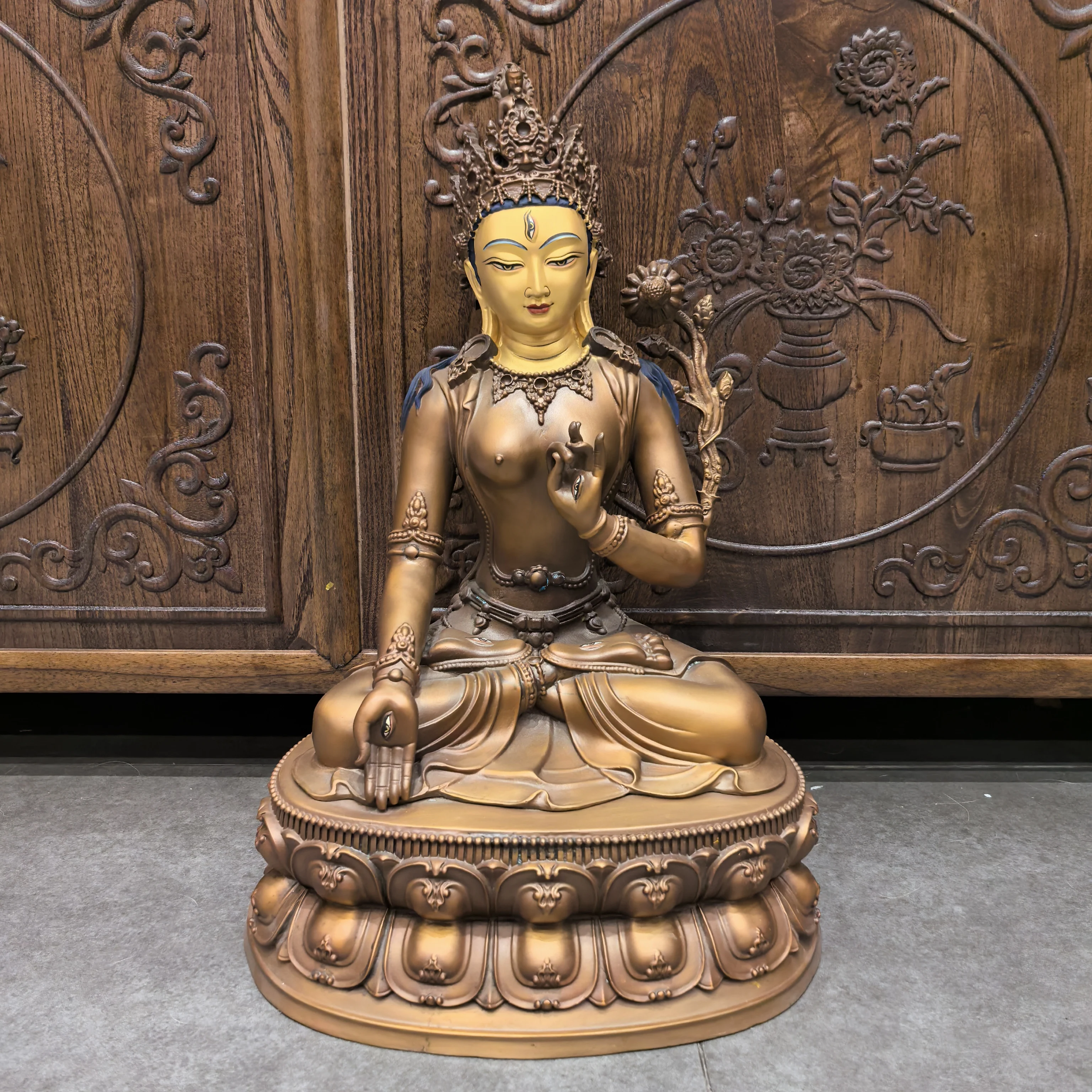 Estatua de Buda tibetano de Tara blanca/Tara blanca/Dolma/Tara Zana Bazar/46cm de cobre Brahma
