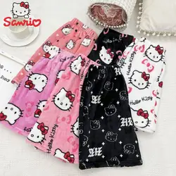 Anime Sanrio Hello Kitty Plush Shorts Pajama Sleepwear Y2k New Casual Pjs Home Wear Pants Cute Fuzzy Trousers Girl Gifts