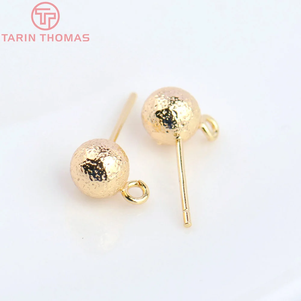 (4948)10PCS 5.5MM 24K Gold Color Plated Brass Ball with Hanging Hole Stud Earrings High Quality Jewellery Accessories Wholesale