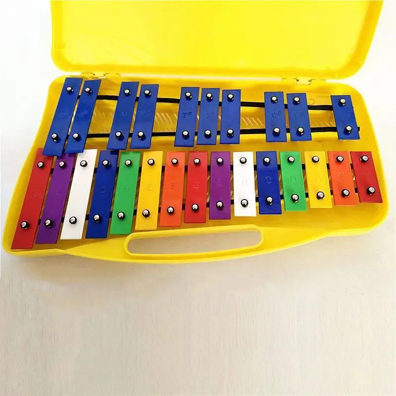 Xilofone Glockenspiel com estojo infantil, cromático colorido, brinquedo musical de aprendizagem, chave de metal 25 tons