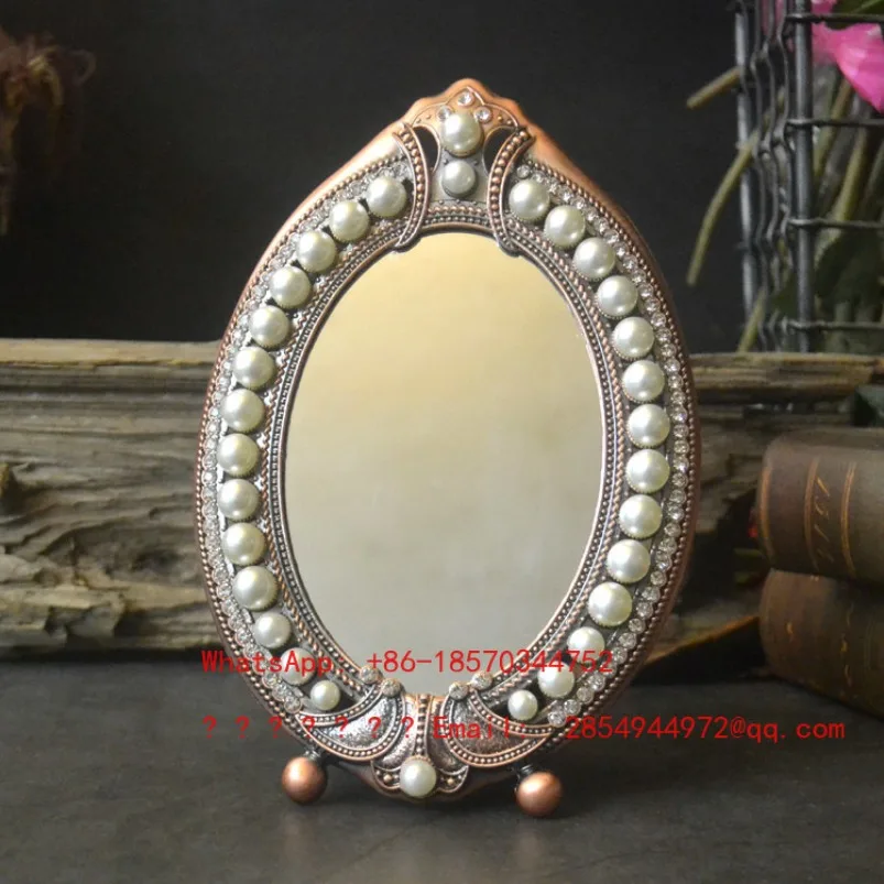

European Pearl Makeup Mirror Retro Home Decoration Dresser Small Mirror Creative Bathroom Mirror