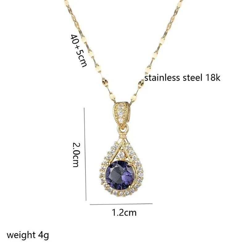Gocce d'acqua con zirconi viola leggermente intarsiate, una catena femminile leggera e lussuosa della clavicola