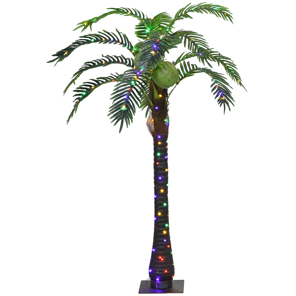 Outsunny 5' Artificial Lighted Palm Tree with 3 Coconuts, 200 LED Light, Color Changing Light Up Tropical Palm Tree