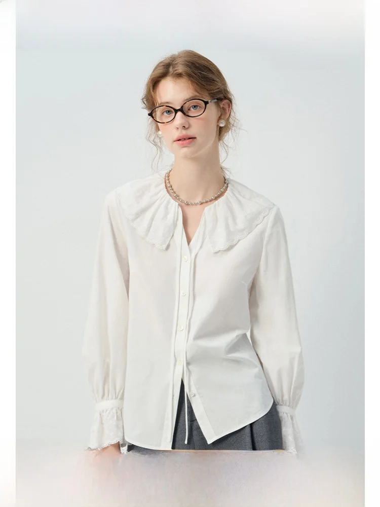 

Женская блузка VEGA CHANG с длинными рукавами и белым кружевом, весенняя, праздничная, с рукавами-фонариками, элегантная, для повседневной носки, свободного кроя, дышащая