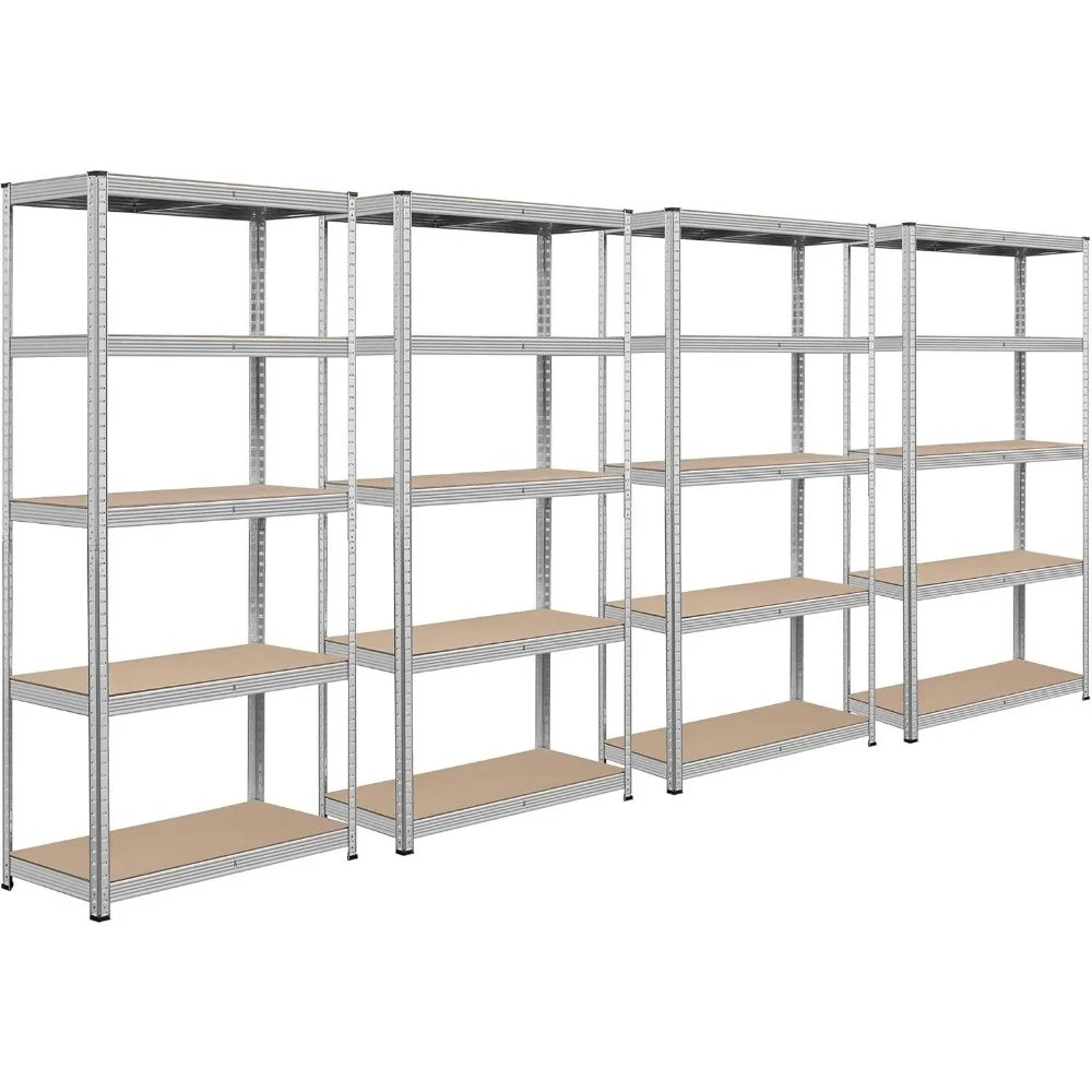 

4 шт. полки для хранения, 5-уровневые универсальные полки, металлические полки для хранения, гаражные полки, регулируемые гаражные стеллажи для хранения - серебристый