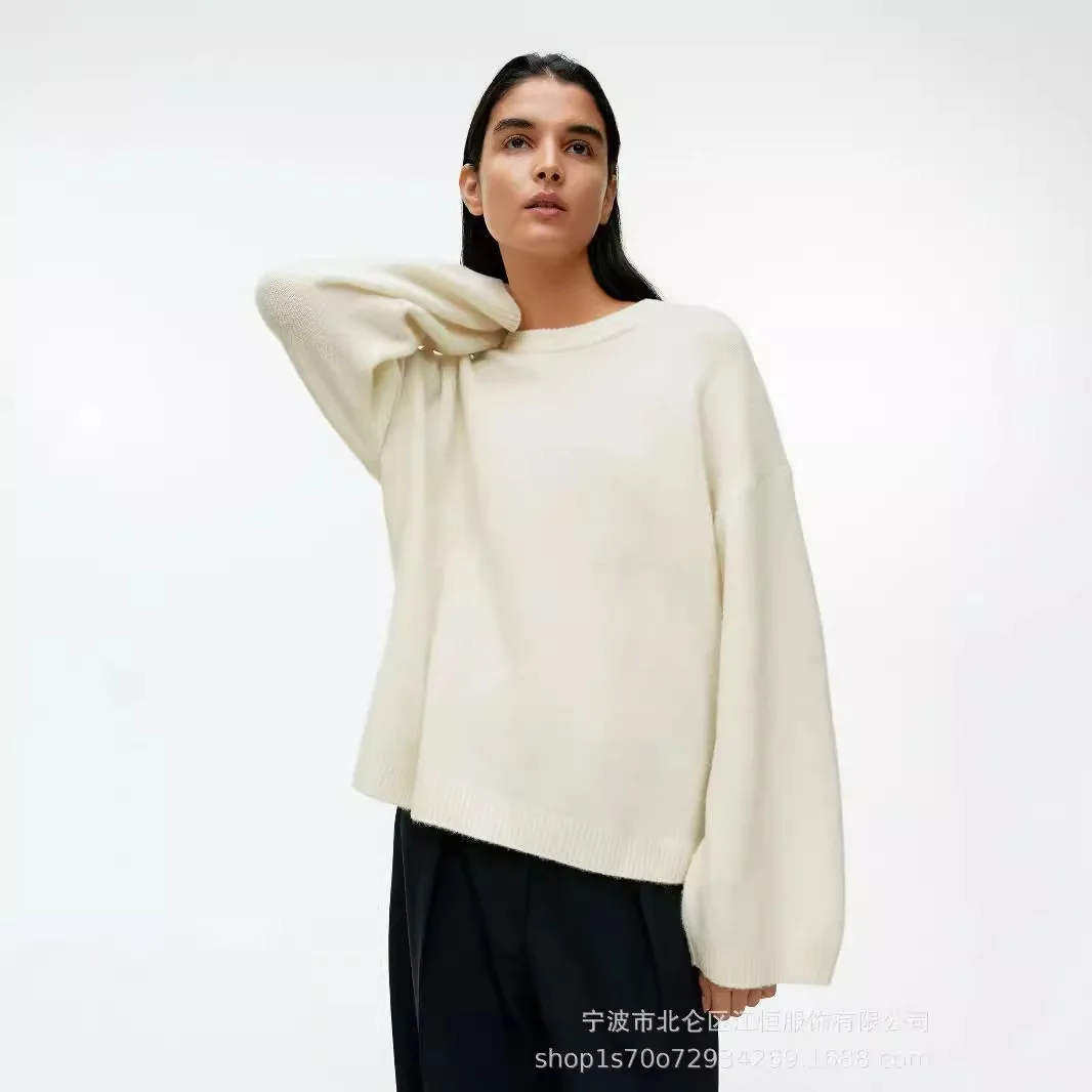 

Lazy Soft Waxy Wind Gray Pullover Sweater Women's Loose Thickened Sheep Wool Crew Neck Knitted Sweater 2025 Autumn and Winter