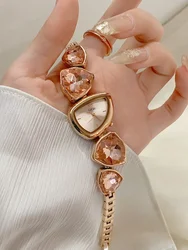 Pink gem watch for woman irregular shape dial ladies quartz watch light luxury temperament woman bracelet relojes para mujer