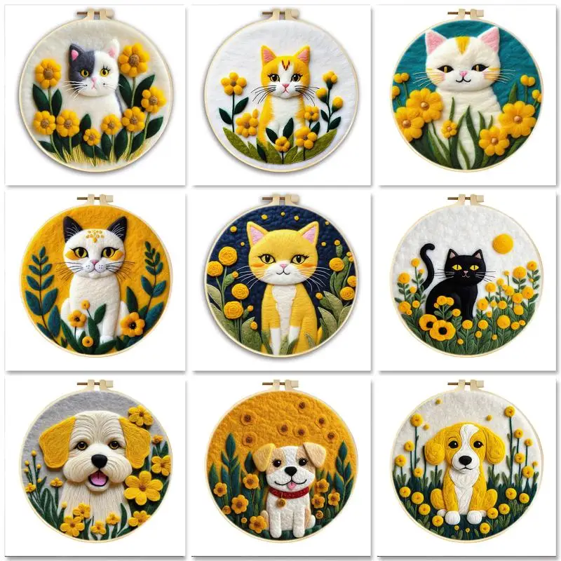 

GATYZTORY Wool Painting DIY Wool Embroidery Kit Creative DIY Wool Needle Felt Cat Animals Decor New 20X20cm Frame