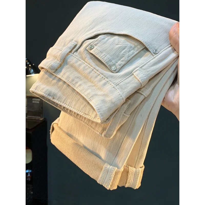 جينز فضفاض مستقيم الساق من رايس المشمش، مقاس كبير كاجوال وبسيط، موضة خريف 2025 سراويل متعددة الاستخدامات للرجال