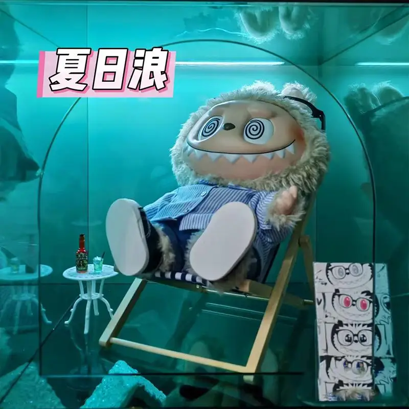 for labubu cloths Wooden Beach Chair Creative Cartoon Model Home Decorative Craft Photography Prop Ocean Theme Small Figure