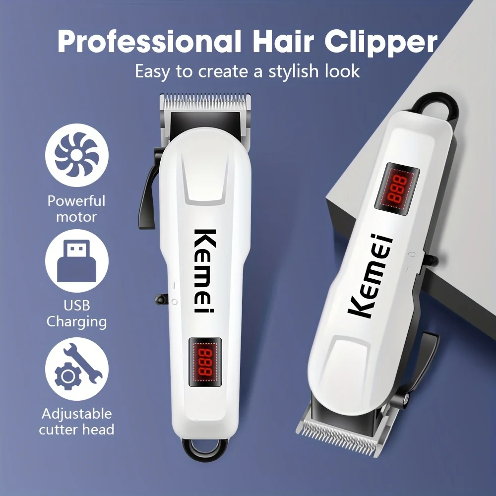 Kemei Original Professional Clipper KM-809A USB Rechargeable LCD Display Electric Hair Trimming Electric Hair Cutting Oil Head