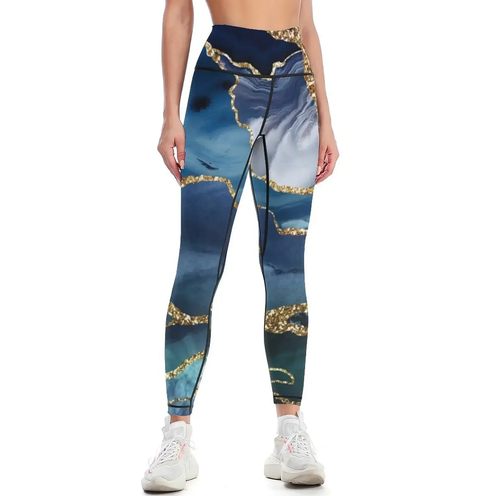 

Faux Classic Blue Malachite Marble Leggings gym top workout clothes for Fitness's gym clothes Women sports Womens Leggings