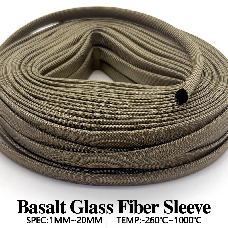 1M-10M 1000 Deg.C Basalt Fiber Braided Sleeve ID 1mm~20mm Flame-Retardant Electrical Insulation Fireproof protective sleeve