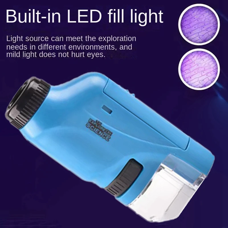 Handheld Microscope Science Laboratory Mini Handheld Battery Powered Children's Microscope Easy Install White