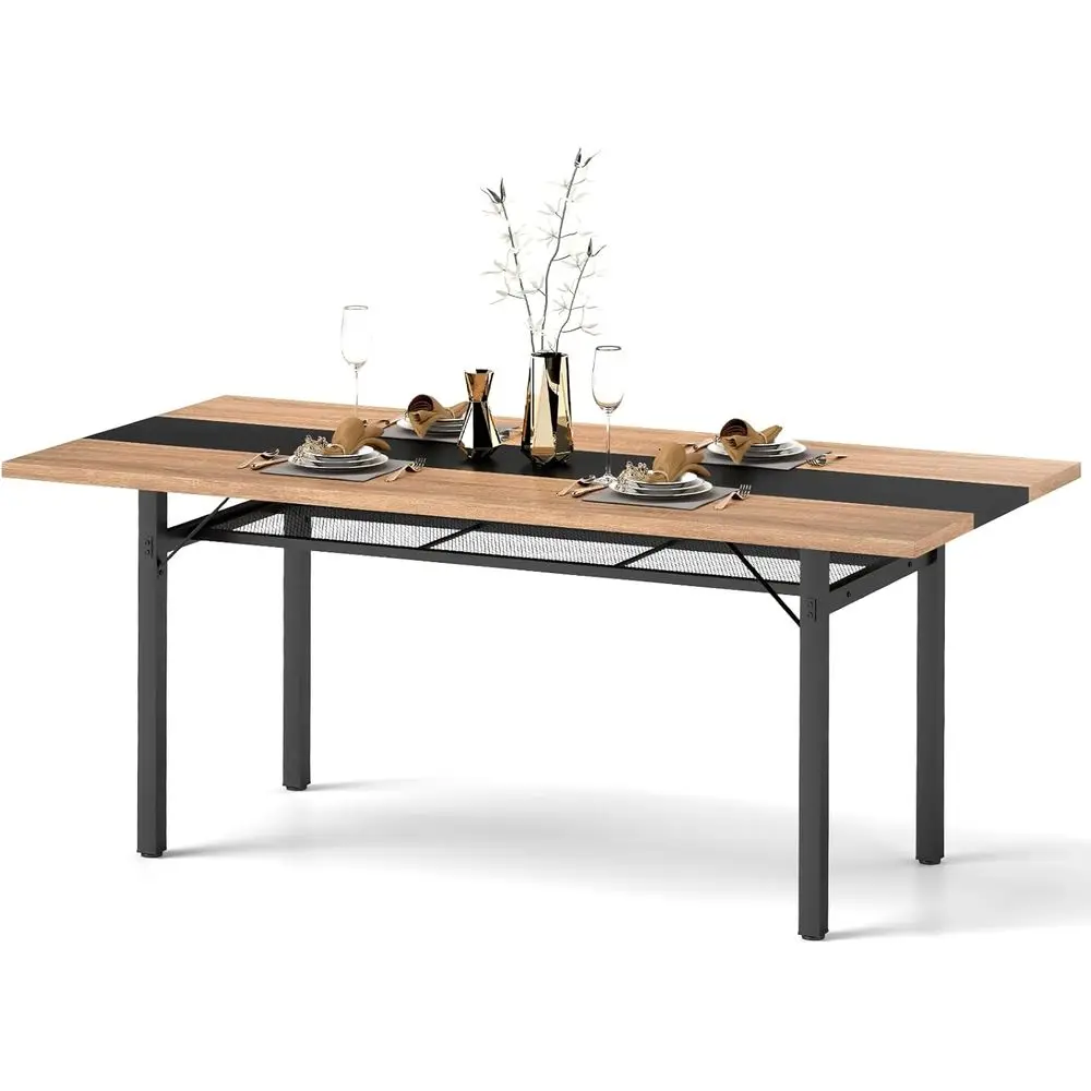 

Обеденный стол на 6-8 человек, большой кухонный стол с прочным металлическим каркасом, полкой для хранения, промышленный прямоугольный обеденный стол