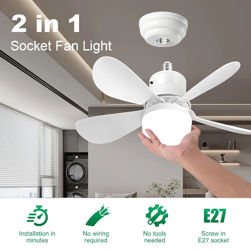 Ceiling Fan with Light and Fan, Easy-to-Install Ceiling Fan Features LED Lighting and Remote Control Suitable for Bathrooms