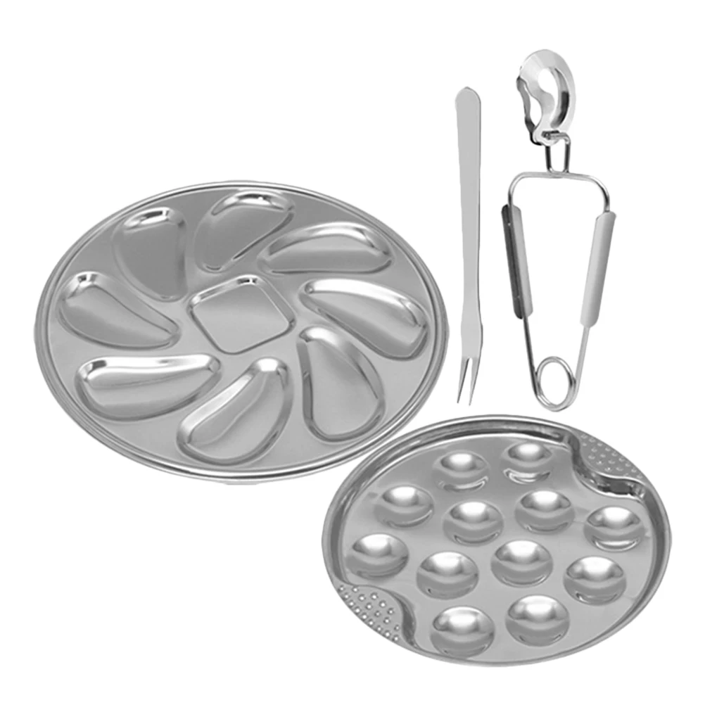 

1 set Stainless Steel Seafood Plate Snail Dishes Escargot Baking Oyster Serving Plates Round Microwave Safe Dishwasher Practical