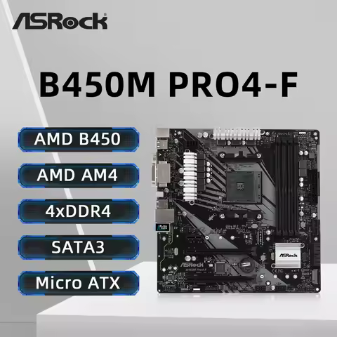 ASRock B450M PRO4-F Motherboard 4xDDR4 DIMM M.2 NVME PCIe 3.0 AM4 Mainboard Support Ryzen 5 5600 5600G R7 5700X3D 5800x3D CPU