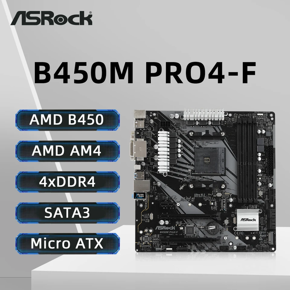 Placa-mãe asrock b450m PRO4-F 4xddr4 dimm m.2 nvme pcie 3.0 am4
