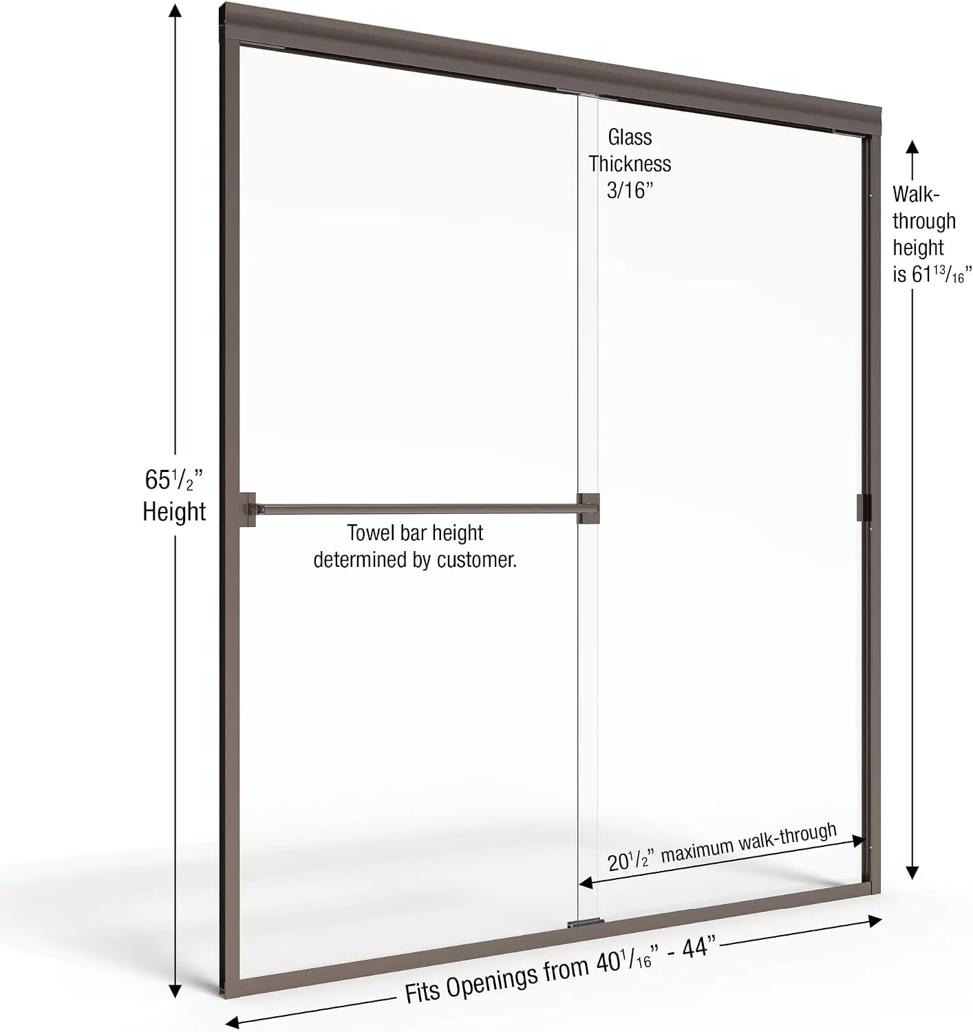 Classic Semi-Frameless Sliding Shower Door, Fits 40-44