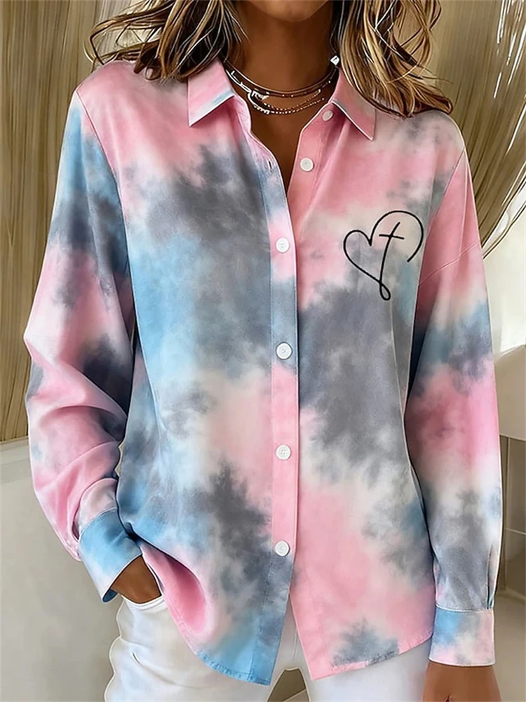 

Fashion Gradient Single-Button Women's Shirt Casual Everyday Comfortable Long-Sleeve Collared Shirt 2025 New Loose-Fit Shirt