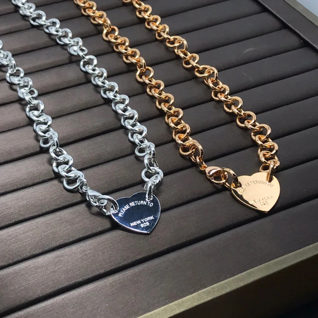 Hot Selling High Quality Silver Jewelry Fashion Exquisite Heart Shape Pendant Chain Clasp Choker Women Jewelry Gift