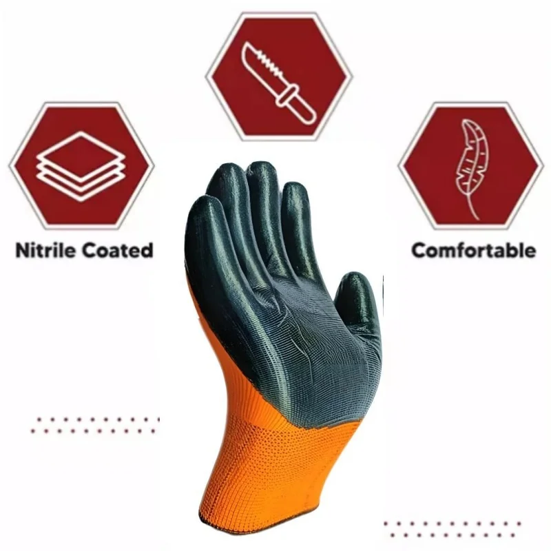 24PCS Nitrile Coated Work Gloves Heavy Duty Seamless Knit Safety Gloves for Men Industrial Construction Gardening Working Gloves