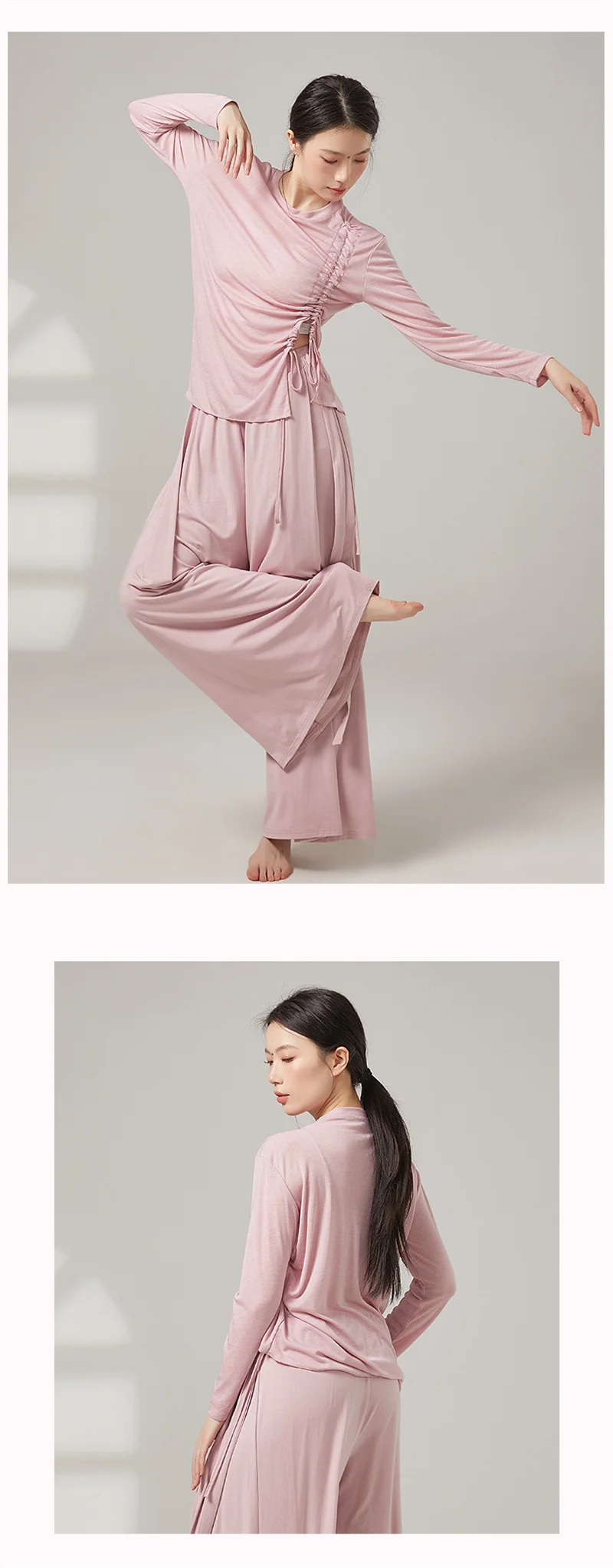 Damen Modernes Klassisches Tanz-Oberteil mit Kordelzug, Weiches Lyocell-Polyester T-Shirt, Atmungsaktives Schweißabsorbierendes Ballett-Tanztop – Detail 7
