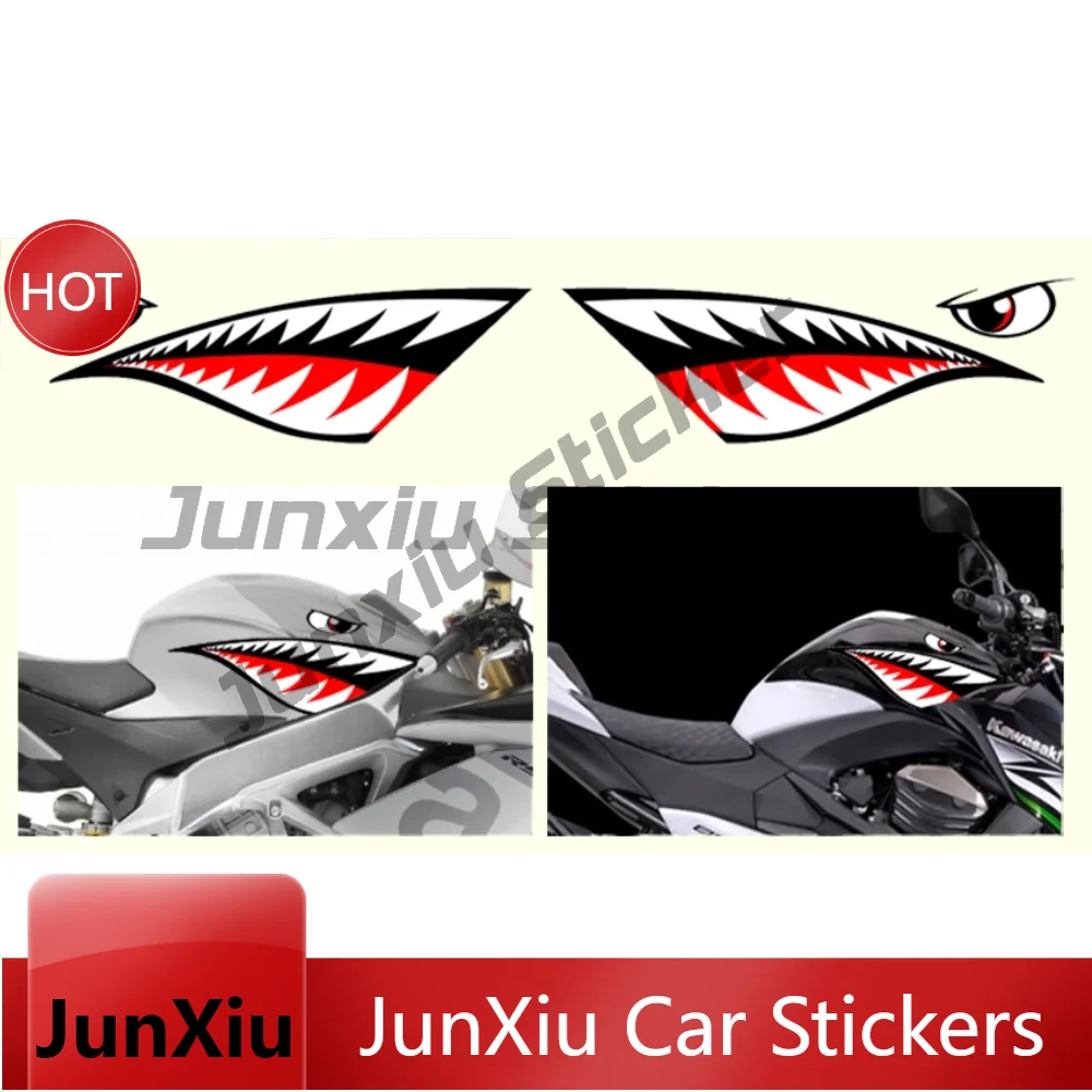 MOTO 2 X Haifischzahn 30cm x 9 Zähne Vinyl-Aufkleber Wasserdichter Autoaufkleber für Stoßstange, Fenster, Motorrad-Dekoration – Detail 1