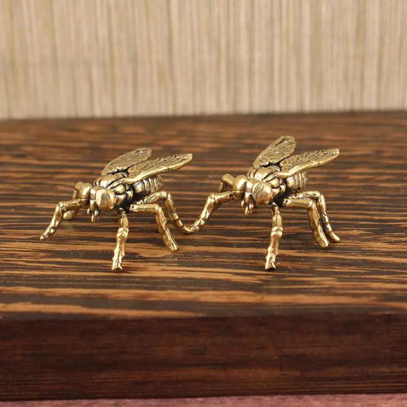 1 Stück Teehaustier Tierfigur Heim-Desktop-Dekoration Retro Messing Fliegen-Ornament Miniatur-Statue Vintage-Handwerk – Detail 8