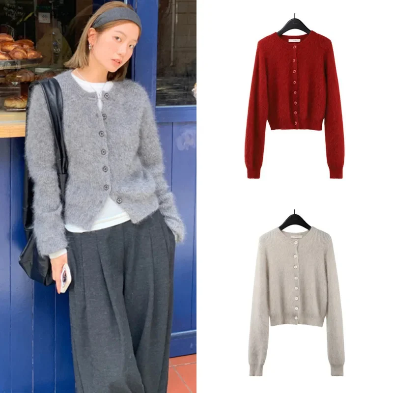 

TMl Imitation Cashmere Cardigan Sweater Women Casual Winter Korean Silk Knit Button East Gate Wool Loose Long Sleeved O-neck Top