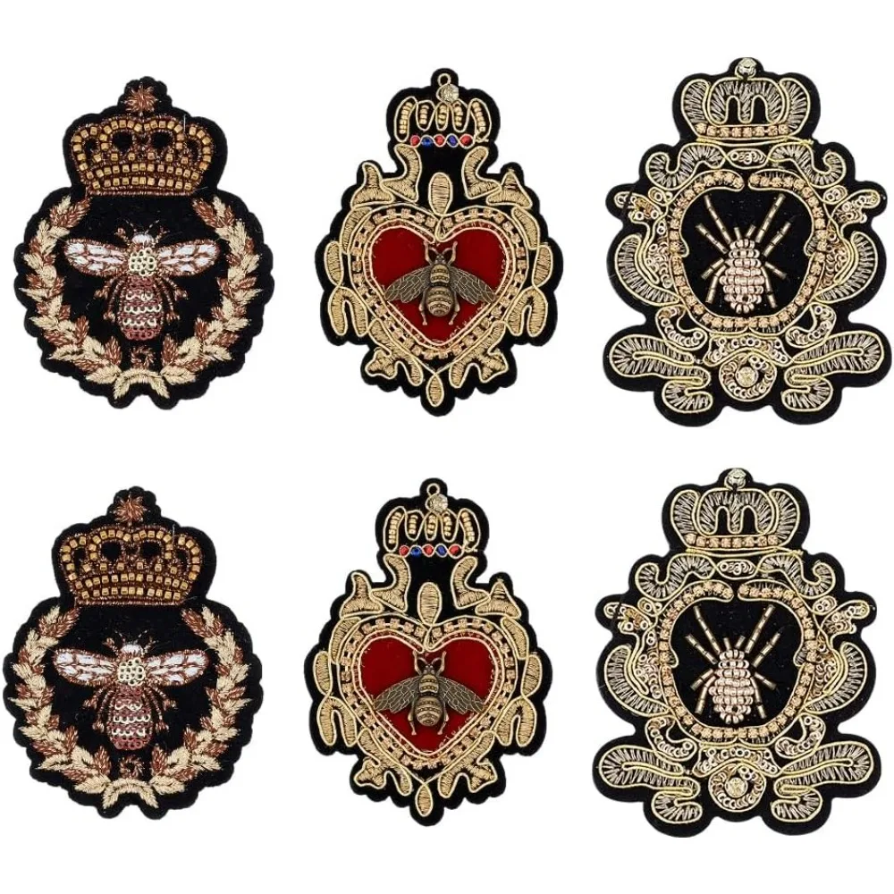 6pcs Crown Bee Badge Embroidered Applique Patch 3 Style Embroidered Badge Patch Sew On Patches DIY Decorative Patches Applique