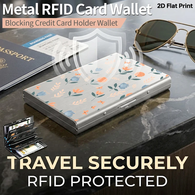 

Металлический картхолдер Boho Floral Butterfly с RFID-защитой, тонкий, антивандальный, для кредитных карт, с боковым открытием, алюминиевый органайзер для карт, мини