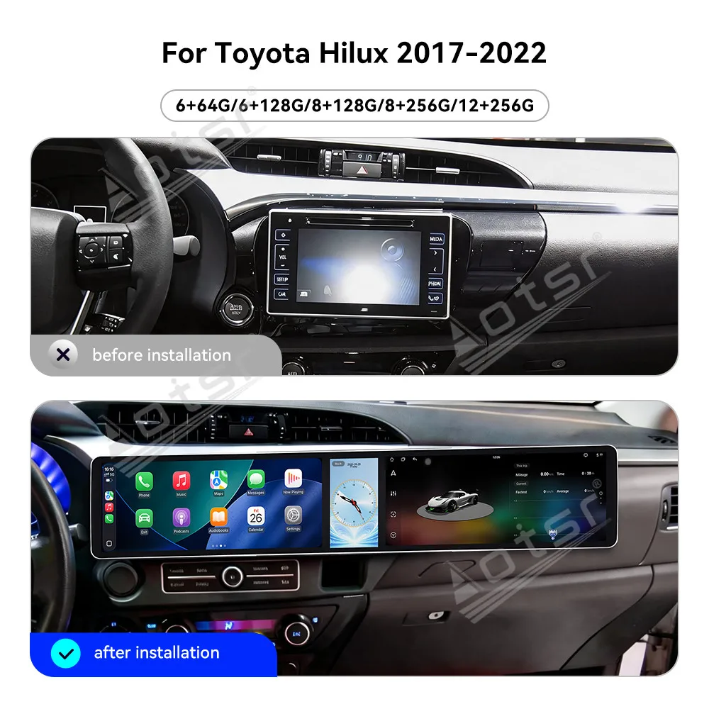 Triple Screen Android Radio For TOYOTA Hilux 2017~2022 Car Stereo CarPlay Android Auto Navigation Multimedia Player Head Unit