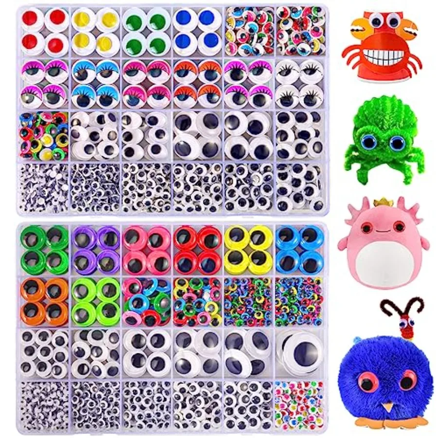 

2500PCS Googly Eyes, 48 Styles Googly Eyes Self Adhesive for Crafts, Multi Colors and Sizes Wiggle Eyes for DIY Art Projects Cr