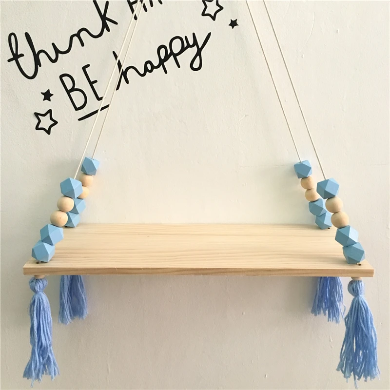 Nordic Style Swing Shelf Decorative Shelves Kids Wall Hanging Decor Room Macaroon Wooden Beads Tassel Shelf Storage Organization