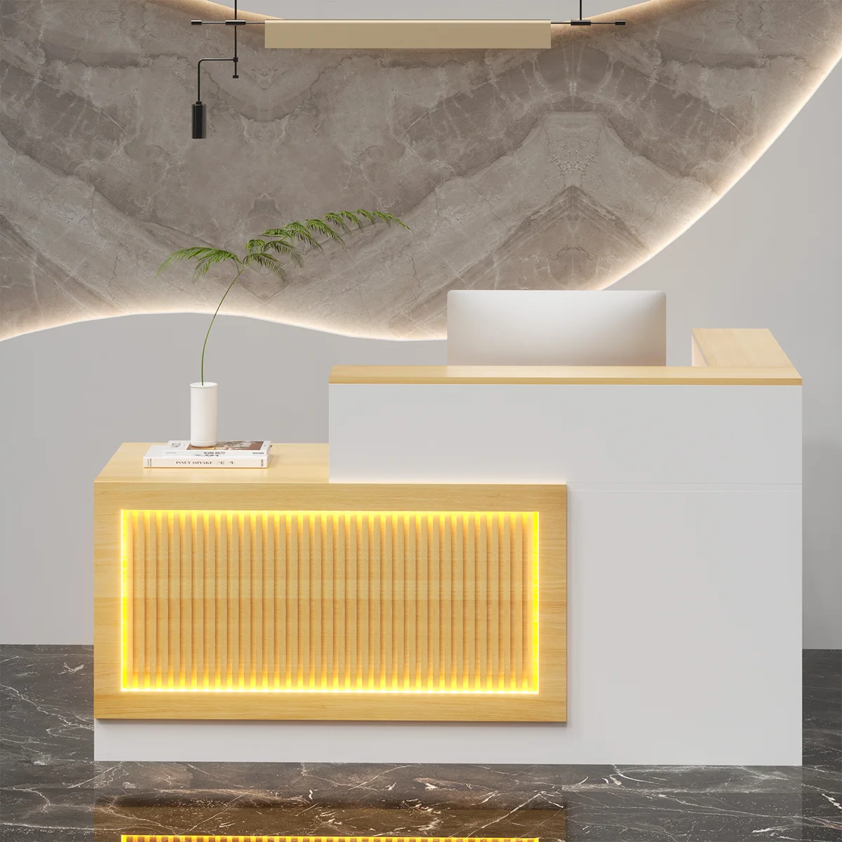 

Стол регистрации из массива дерева премиум-класса L-образной формы со стойкой и запираемыми ящиками | Идеально подходит для офиса, бизнес-центри, розничной и красивой торговли